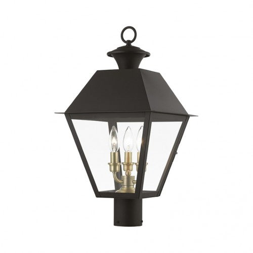 Outdoor Landscape Lighting LED 12V Low Voltage Wentworth Candelabra Base 3 Light Bulb Sockets Outdoor Large Post Top Lantern 12" Sq. x 22" Solid Brass and Clear Glass, Bronze with Antique Brass Finish Cluster 120V for Garden, Exterior Post - 27219-07