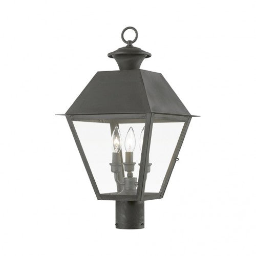 Outdoor Landscape Lighting LED 12V Low Voltage Wentworth Candelabra Base 3 Light Bulb Sockets Outdoor Large Post Top Lantern 12" Sq. x 22" Solid Brass and Clear Glass, Charcoal Finish 120V for Garden, Exterior Post - 27219-61