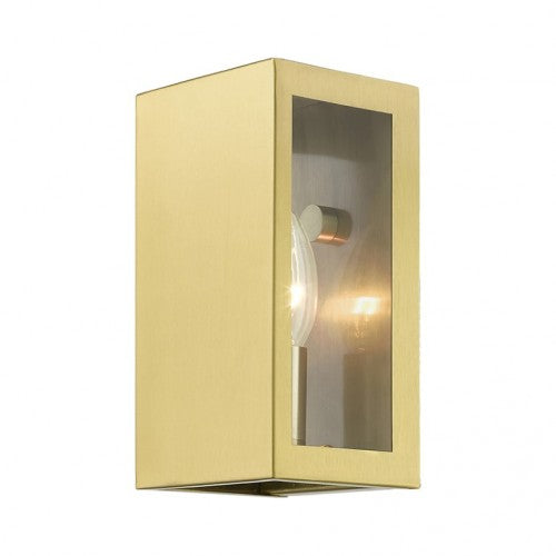 Outdoor Landscape Lighting LED 12V Low Voltage Winfield Outdoor 1 E12 Candelabra Base Light Bulb Socket Outdoor ADA-Compliant Stainless Steel Wall Sconce 4.5"x8.5" Satin Gold Finish 120V for Garden, Interior, Exterior and Patio 29121-32
