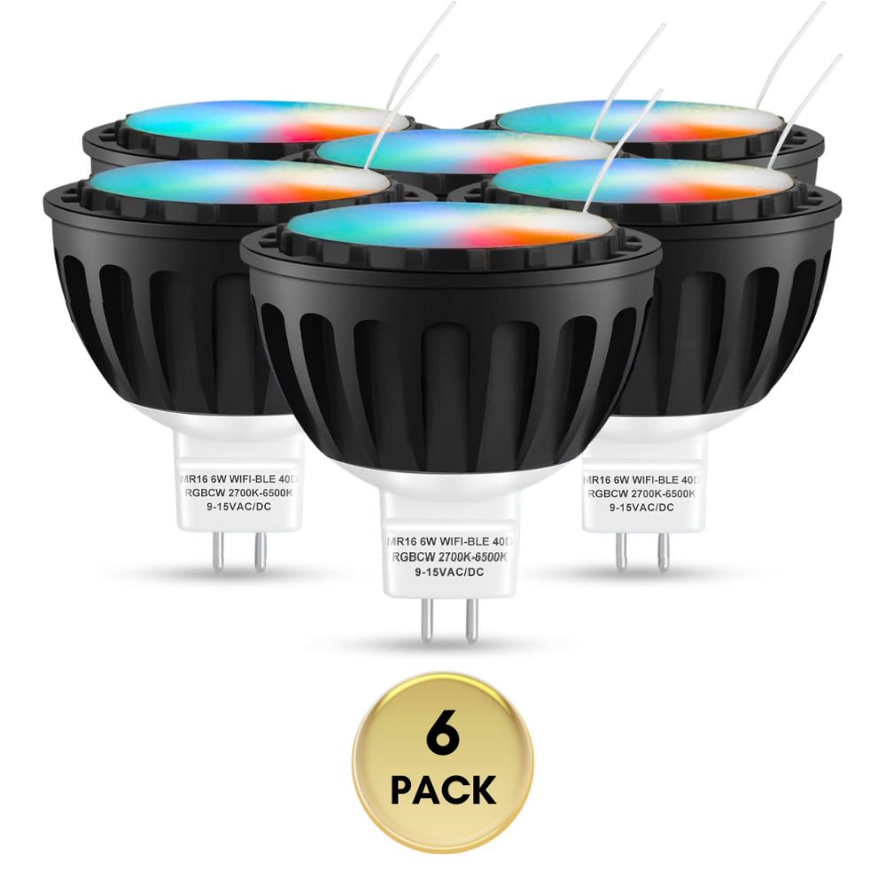 Outdoor Landscape Lighting LED 12V Low Voltage RGBCW MR16 6W Smart WIFI Bluetooth Control LED Light Bulb 6 Pack, Energy Saving RGBCW Color Changing 2700K-6500K 12V Outdoor LED Bulb Compatible with Alexa and Google Assistant 6 Pack