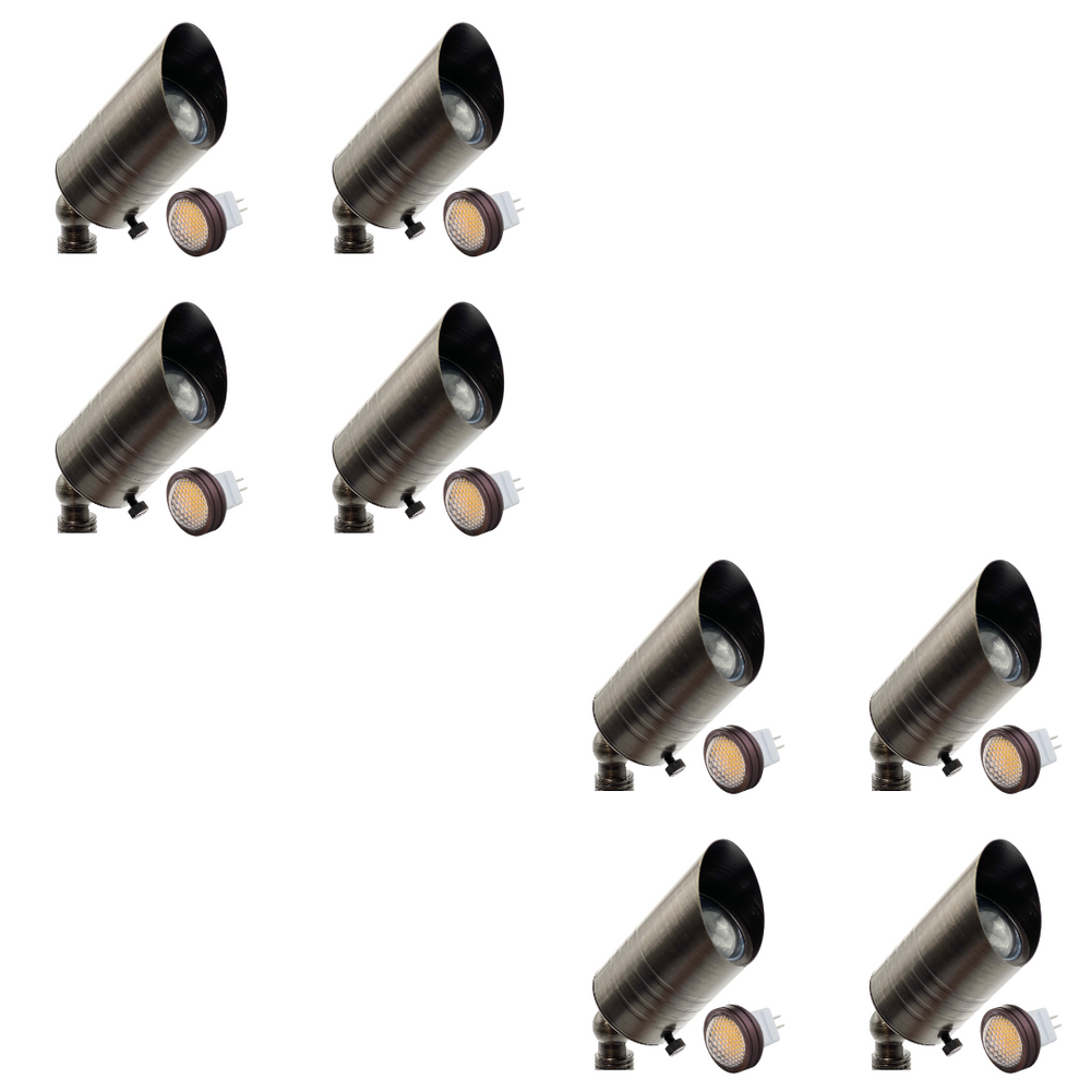Outdoor Landscape Lighting LED 12V Low Voltage SPBP03 Rein Brown Brass MR8 Spot Light 4x/8x/12x 12V MR8 2.5W Dimmable 27000K Package Low Voltage Outdoor Lighting 8 Pack