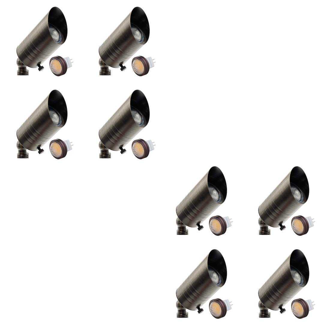 Outdoor Landscape Lighting LED 12V Low Voltage SPBP03 Rein Brown Brass MR8 Spot Light 4x/8x/12x 12V MR8 2.5W Dimmable 27000K Package Low Voltage Outdoor Lighting 8 Pack