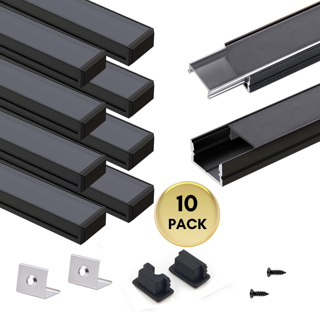 Outdoor Landscape Lighting LED 12V Low Voltage AC10 U-Shaped Aluminum Channel with Plastic or Silicone Diffuser Cover 3.3FT/1M For Max 13mm Width LED Strip Lights Pack of 6/10/20 10 Pack of 3.3ft (1M) Black with Dark Cover
