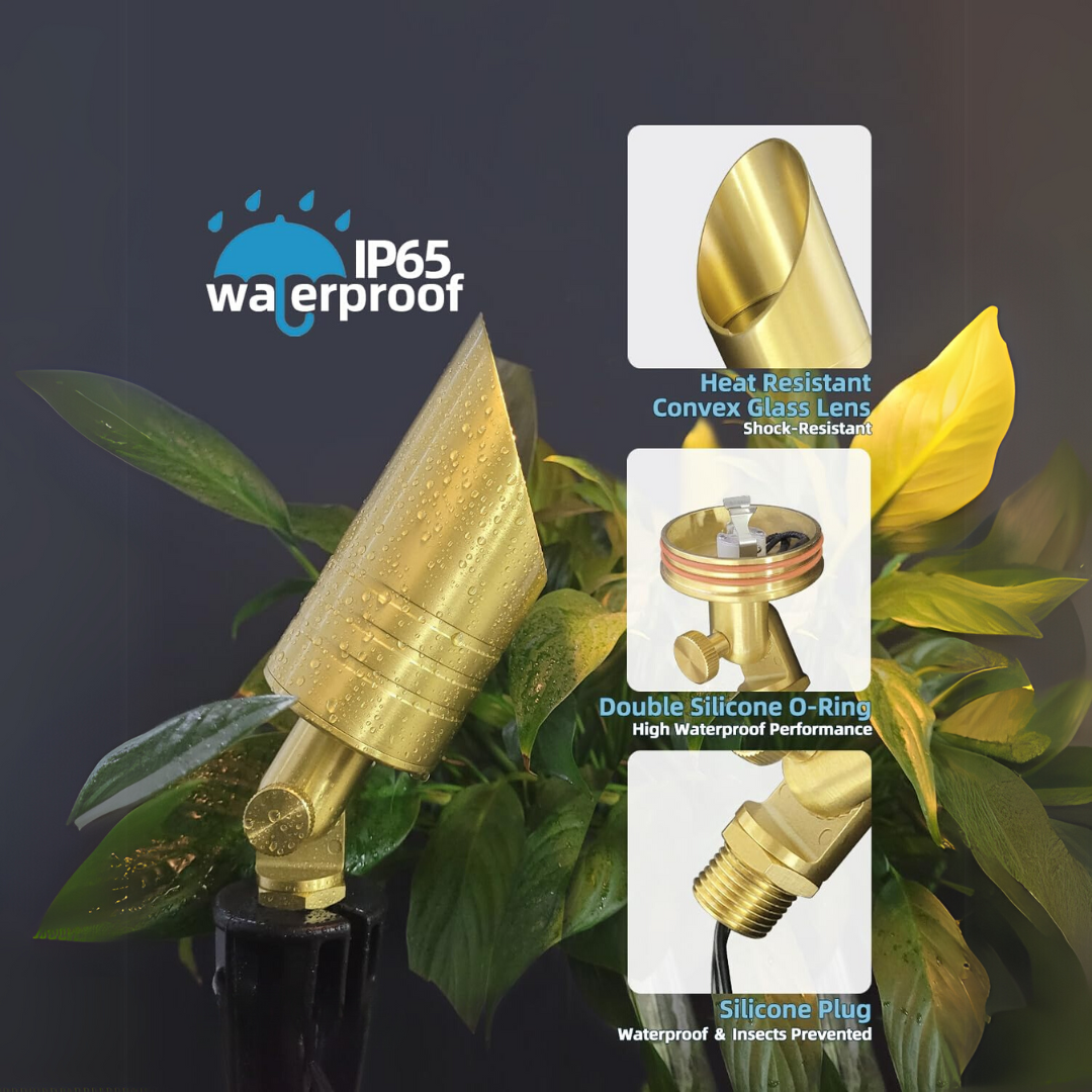 Outdoor Landscape Lighting LED 12V Low Voltage SPBA18 MR16 Golden Brass Spotlight Package 12V AC/DC Low Voltage Outdoor Lighting with 5W 2700K Warm White Bulb