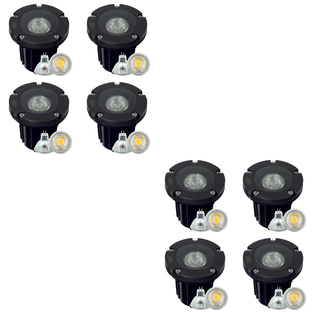 Outdoor Landscape Lighting LED 12V Low Voltage UNB04 4x/8x/12x Package Cast Brass 12V Low Voltage Round LED In-Ground Well Light IP65 Waterproof with MR16 5W 3000K Bulb Black Brass 8 Pack