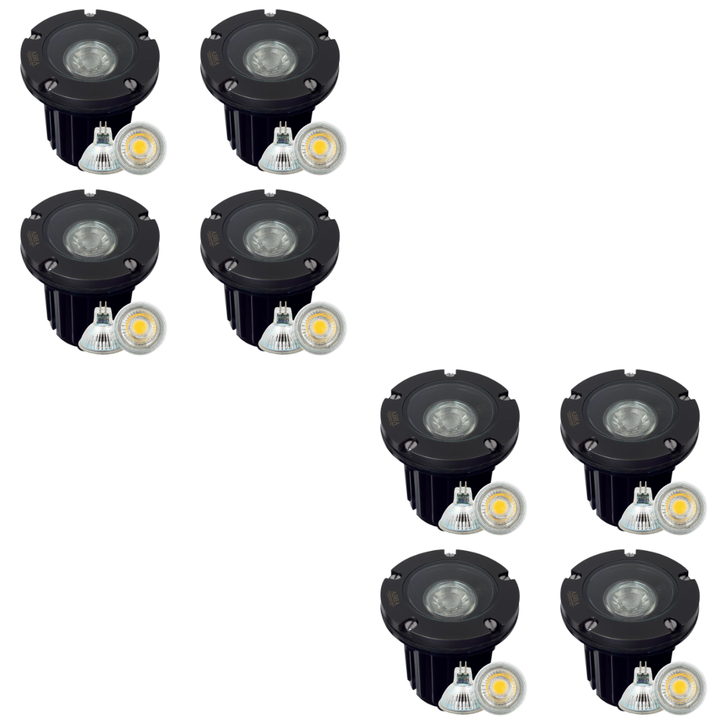 Outdoor Landscape Lighting LED 12V Low Voltage UNB04 4x/8x/12x Package Cast Brass 12V Low Voltage Round LED In-Ground Well Light IP65 Waterproof with MR16 5W 3000K Bulb Black Brass 8 Pack