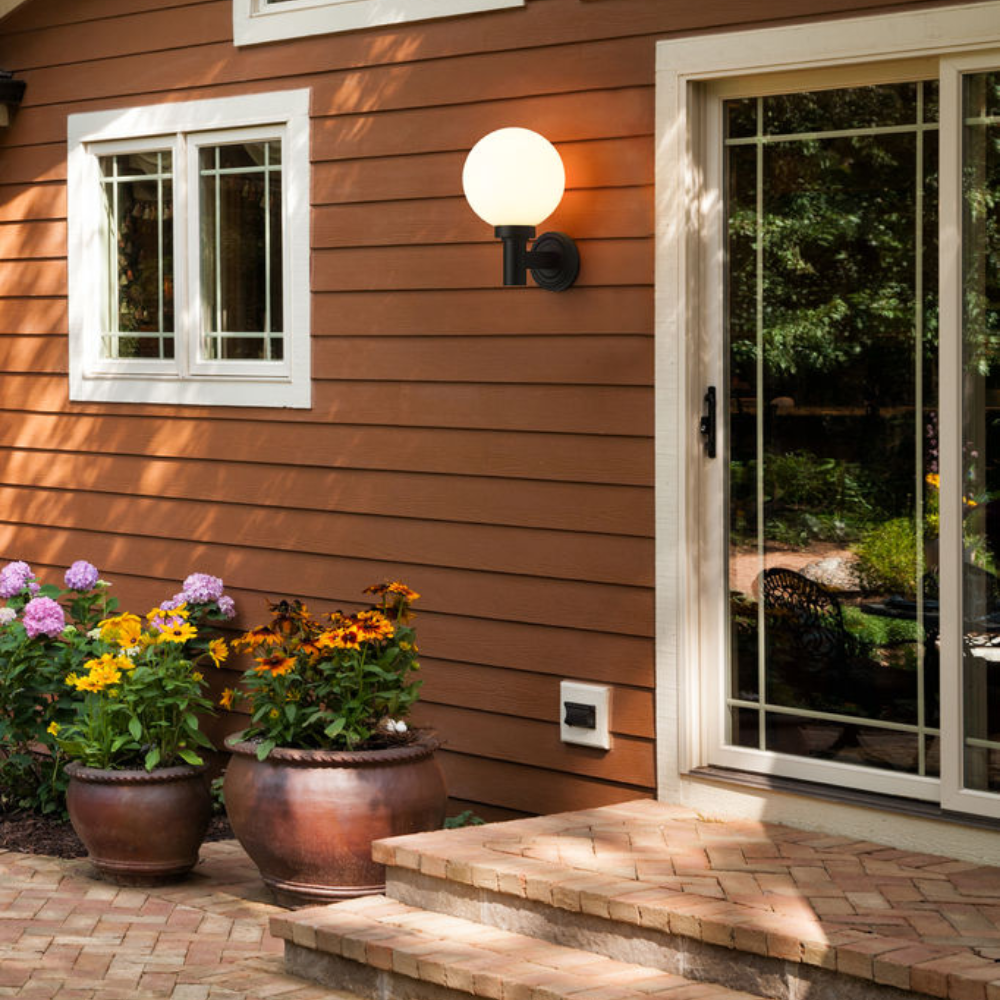 Outdoor Landscape Lighting LED 12V Low Voltage Laurent Outdoor Wall Sconce Light 1 E26 Medium Base Light Bulb Socket Outdoor Marine Grade Aluminum and Glass 9" x 8" x 12.5" Black with White Opal Finish 120V for Garden, Interior, Exterior, Garage and Patio 597M-BK