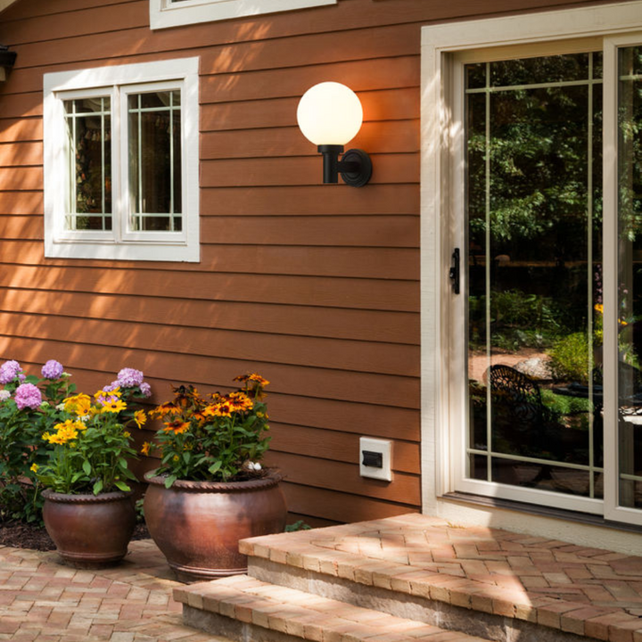 Outdoor Landscape Lighting LED 12V Low Voltage Laurent Outdoor Wall Sconce Light 1 E26 Medium Base Light Bulb Socket Outdoor Marine Grade Aluminum and Glass 9" x 8" x 12.5" Black with White Opal Finish 120V for Garden, Interior, Exterior, Garage and Patio 597M-BK