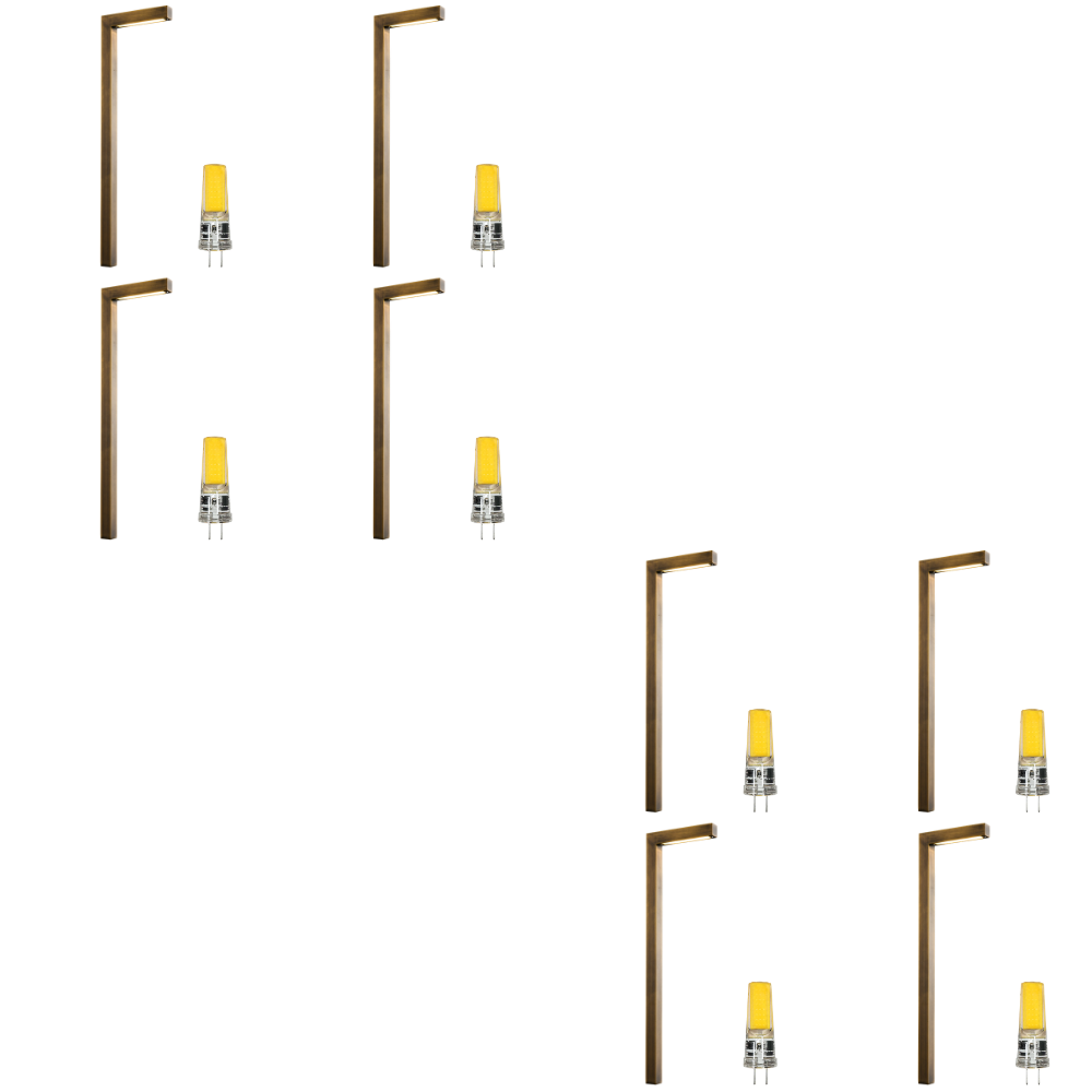 Outdoor Landscape Lighting LED 12V Low Voltage PLB10 4x/8x/12x Package LED Brass L-Shaped 12V Low Voltage Landscape Lighting Pathway Light with G4 3W 3000K Bulb 8 Pack