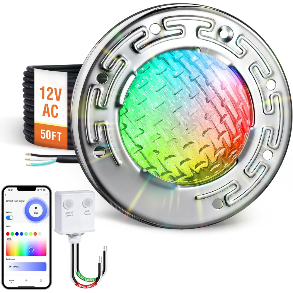 Outdoor Landscape Lighting LED 12V Low Voltage PL35 12V AC Smart LED Stainless Steel Pool Light Jacuzzi Spa RGB Color Changing Low Voltage Light, Works with Alexa, Google Assistant via Smart Life App 6 Inches