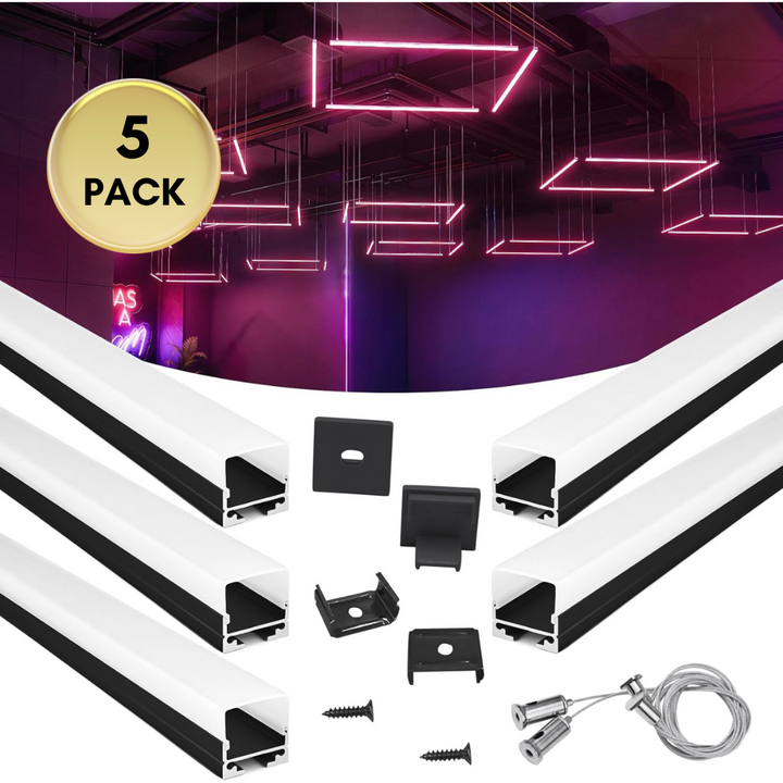 Outdoor Landscape Lighting LED 12V Low Voltage AC15 Spotless Aluminum Channel with Hanging Wire 3.3FT/1M For Max 17mm Width LED Strip Lights Pack of 5 and 10 5 Pack Black Channel Milky Cover 3.3ft (1M)