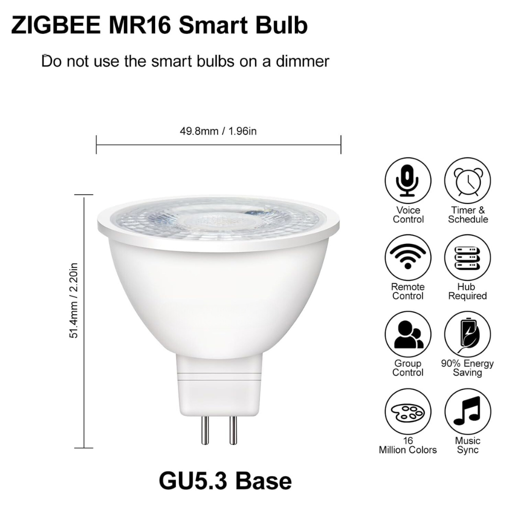 Outdoor Landscape Lighting LED 12V Low Voltage 2-Pack MR16 5W Zigbee RGBCW 2700K-6000K Smart WI-FI LED Light Bulb Package, Energy Saving Color Changing 12V Outdoor LED Bulb Compatible with Alexa, SmartThings, and Philips Hue