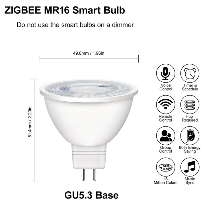Outdoor Landscape Lighting LED 12V Low Voltage 2-Pack MR16 5W Zigbee RGBCW 2700K-6000K Smart WI-FI LED Light Bulb Package, Energy Saving Color Changing 12V Outdoor LED Bulb Compatible with Alexa, SmartThings, and Philips Hue