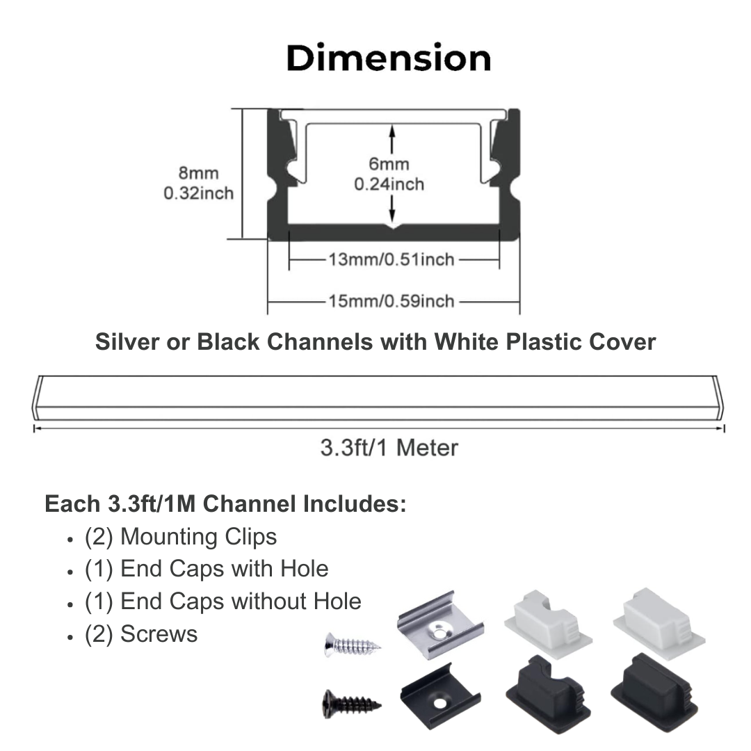 Outdoor Landscape Lighting LED 12V Low Voltage AC10 U-Shaped Aluminum Channel with Plastic or Silicone Diffuser Cover 3.3FT/1M For Max 13mm Width LED Strip Lights Pack of 6/10/20