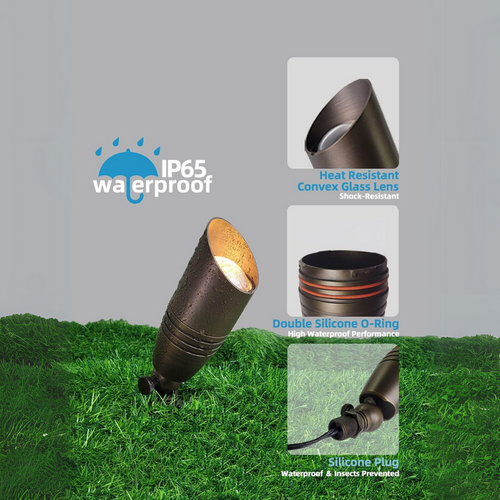 Outdoor Landscape Lighting LED 12V Low Voltage SPBA15 MR16 Brass Spotlight Package 12V AC/DC Low Voltage Outdoor Lighting with 5W 2700K Warm White Bulb