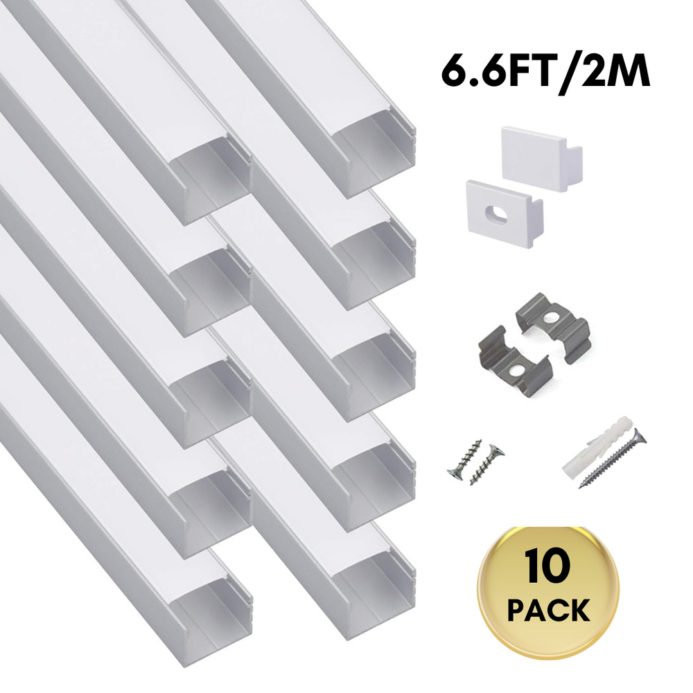 Outdoor Landscape Lighting LED 12V Low Voltage AC07 U-Shaped Square Aluminum Channel 3.3FT/1M and 6.6FT/2M For Max 16mm LED Strip Lights Pack of 10 and 20 10 Pack of 6.6ft (2M)