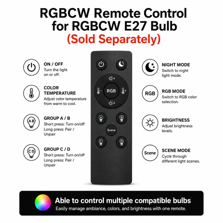 Outdoor Landscape Lighting LED 12V Low Voltage RGBCW Remote Control for E27 RGBW LED Bulbs Light Bulb And Other Compatible Fixtures