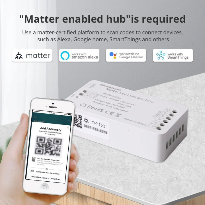 Outdoor Landscape Lighting LED 12V Low Voltage ZML3 Matter Over WiFi LED Strip Light Controller RGBCW - Smart LED Driver Compatible with Alexa, Google Home, and Apple Home App