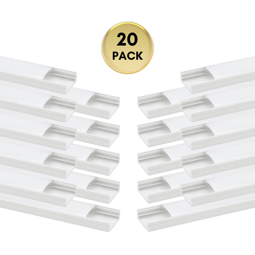 Outdoor Landscape Lighting LED 12V Low Voltage AC06 U-Shaped Silver or White Rectangular Aluminum Channel 3.3FT/1M For Max 12mm LED Strip Lights Pack of 10 or 20 20 Pack - 2M (6.6ft) White