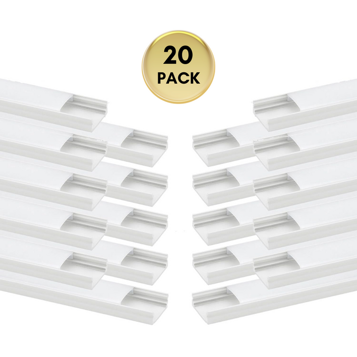 Outdoor Landscape Lighting LED 12V Low Voltage AC06 U-Shaped Silver or White Rectangular Aluminum Channel 3.3FT/1M For Max 12mm LED Strip Lights Pack of 10 or 20 20 Pack - 2M (6.6ft) White