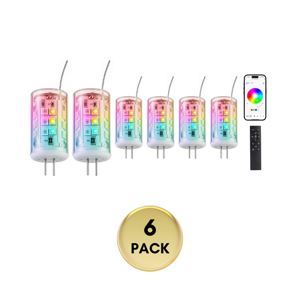 Outdoor Landscape Lighting LED 12V Low Voltage 3W G4 RGBCW 2700K-5000K Smart Bluetooth 12V Low Voltage LED Light Bulbs Package with Remote Dimmable Energy Saving 6 Pack