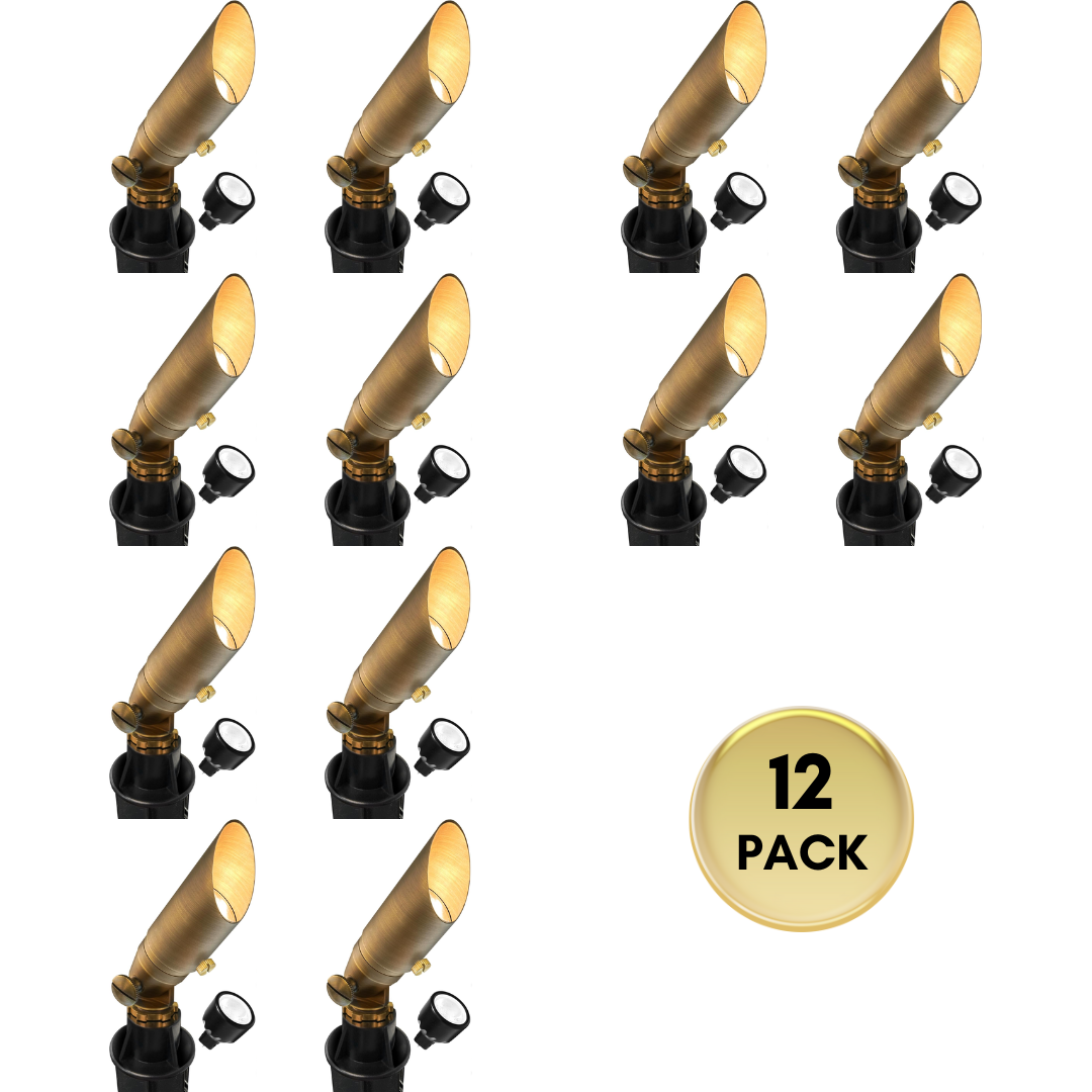 Outdoor Landscape Lighting LED 12V Low Voltage SPBA12 MR8 Mini Brass Spotlight with Adjustable Shroud Low Voltage Outdoor Lighting 12 Pack with 3W 2700K MR8 Bulb