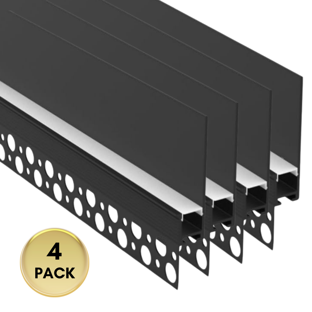 Outdoor Landscape Lighting LED 12V Low Voltage AC19 Trimless Recessed Baseboard Drywall Plaster Mud-In Z-Type Aluminum Channel with 6.6FT/2M For Max Inner 12.7mm Width LED Strip Lights Pack of 4 Black