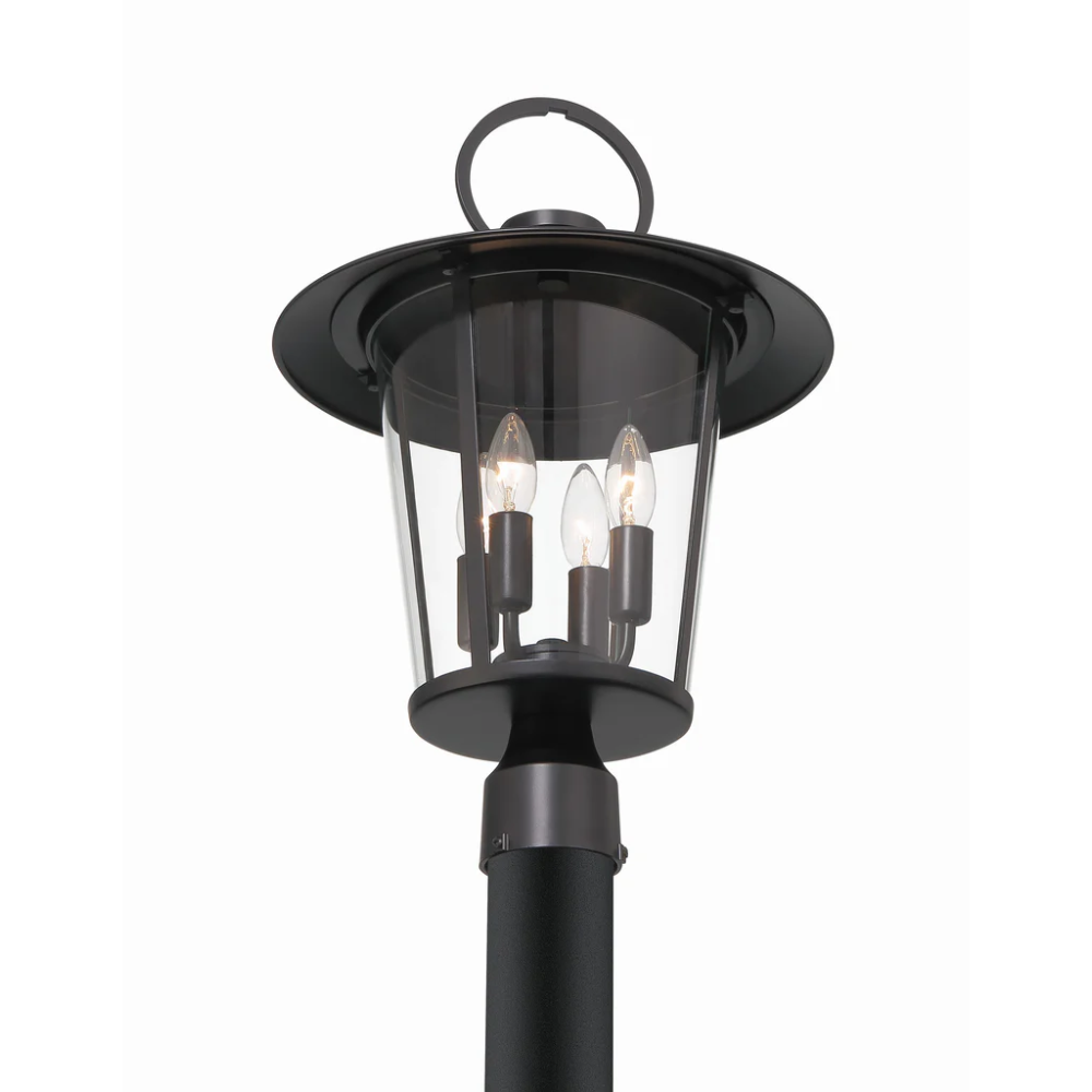 Outdoor Landscape Lighting LED 12V Low Voltage Andover 4 Light Outdoor Post Light 14"x20.5" Stainless Steel and Glass Matte Black Finish 120V 4 E12 Candelabra Base LED Bulb Sockets Casual Farmhouse Lantern for Patio, Garden, Exterior Posts