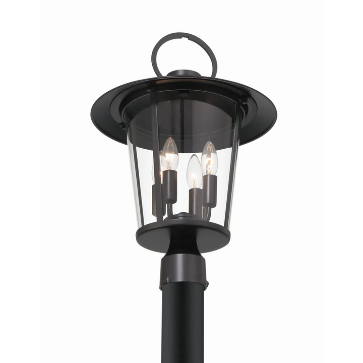 Outdoor Landscape Lighting LED 12V Low Voltage Andover 4 Light Outdoor Post Light 14"x20.5" Stainless Steel and Glass Matte Black Finish 120V 4 E12 Candelabra Base LED Bulb Sockets Casual Farmhouse Lantern for Patio, Garden, Exterior Posts