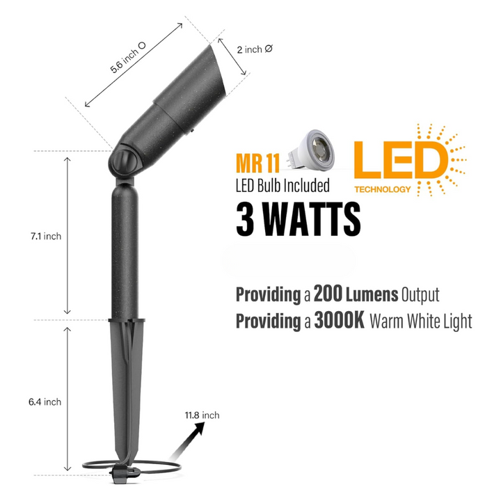 Outdoor Landscape Lighting LED 12V Low Voltage SPAA02 Tall Aluminum Adjustable Shroud Spotlight LED MR11 3W 3000K 12V Low Voltage Outdoor Lighting Package of 4