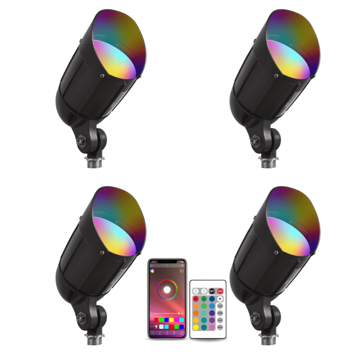 Outdoor Landscape Lighting LED 12V Low Voltage CDRA12 4x/8x/12x Package 12W 12V Low Voltage Smart Bluetooth RGBW Narrow Beam Directional Outdoor Landscape Aluminum Spotlight 4 Pack