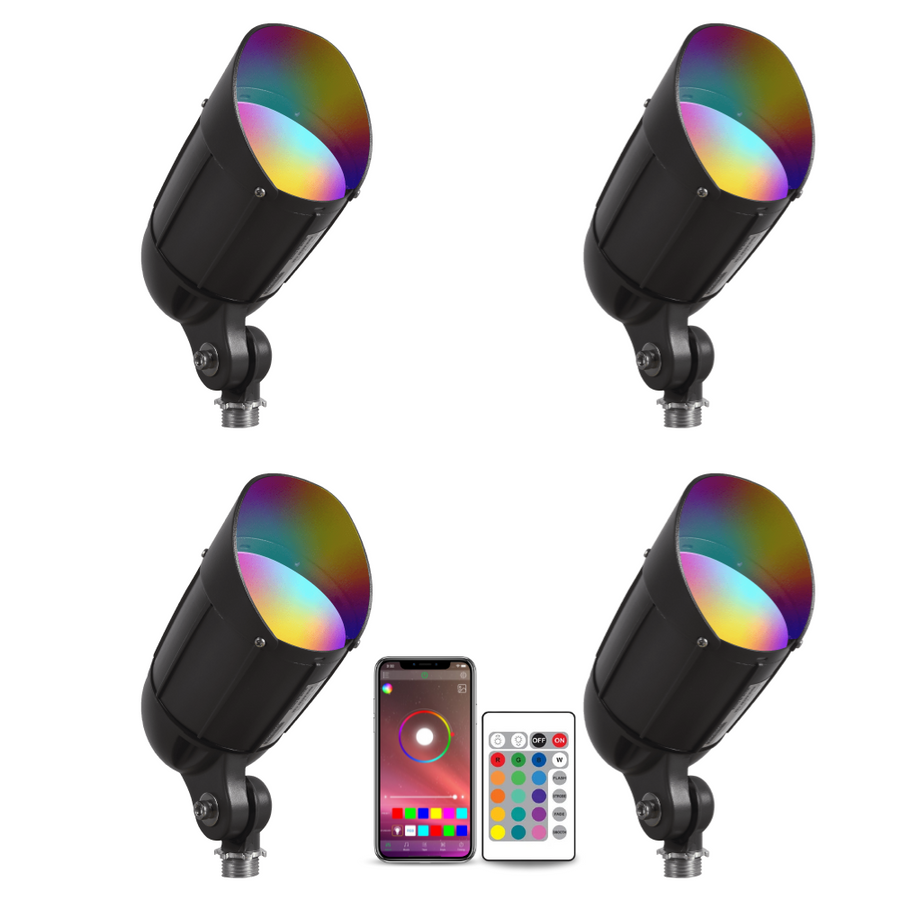 Outdoor Landscape Lighting LED 12V Low Voltage CDRA12 4x/8x/12x Package 12W 12V Low Voltage Smart Bluetooth RGBW Narrow Beam Directional Outdoor Landscape Aluminum Spotlight 4 Pack