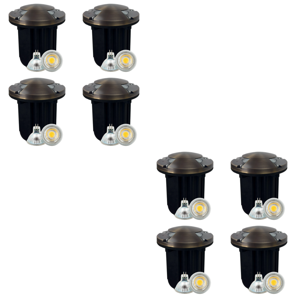 Outdoor Landscape Lighting LED 12V Low Voltage UNB10 4x/8x/12x Package Cast Brass Round Bi-Directional 12V Low Voltage LED In-ground Well Light with MR16 5W 3000K Bulb 8 Pack