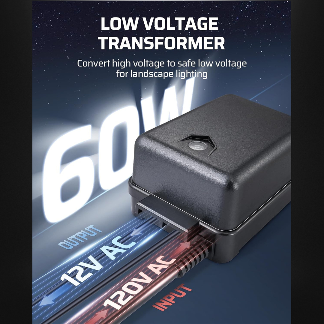 Outdoor Landscape Lighting LED 12V Low Voltage TSPA60 60W AC 12V Outputs, Low Voltage Outdoor Transformer with Photocell & Timer