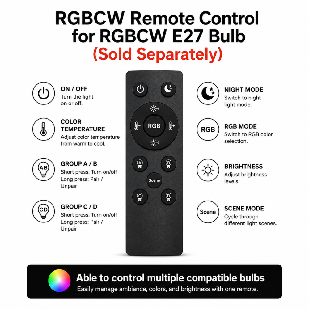 Outdoor Landscape Lighting LED 12V Low Voltage E27 6W LED 12V Low Voltage Bulbs Non-Dimmable Energy Saving Light Bulb 6W RGB + Warm White + Cool White Add 1 Remote for RGBCW Bulb (+$23)
