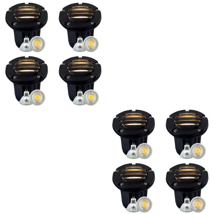 Outdoor Landscape Lighting LED 12V Low Voltage UNB06 4x/8x/12x Package Cast Brass 12V Low Voltage Round Grill LED In-Ground Well Light IP65 Waterproof with MR16 5W 3000K Bulb Dark Brass 8 Pack