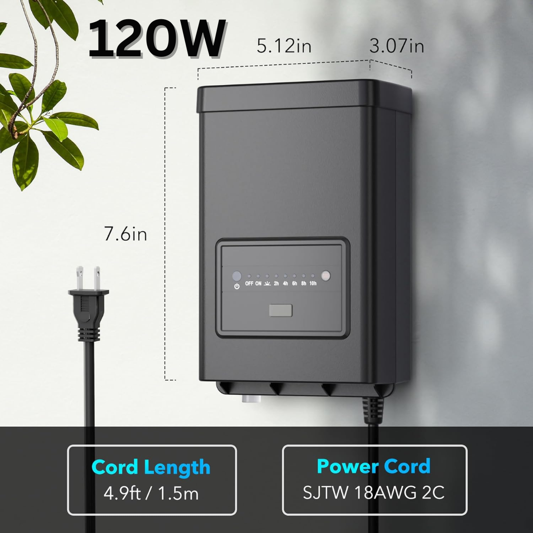 Outdoor Landscape Lighting LED 12V Low Voltage TSPA 60/120/200/300W DC12V Outputs, Low Voltage Outdoor Plastic Transformer with Photocell and Countdown Timer DC12V 120W