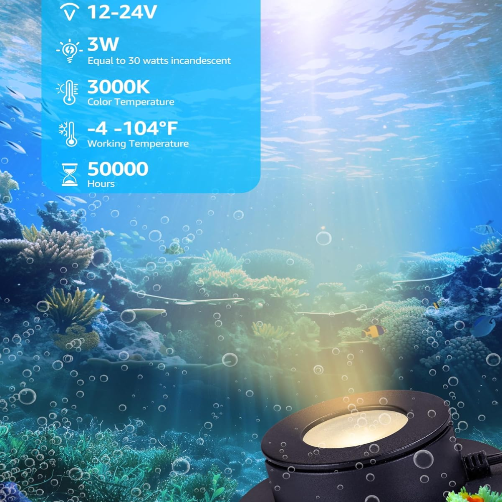 Outdoor Landscape Lighting LED 12V Low Voltage ULBA02 Aluminum Underwater Landscape 12-24V AC/DC 3W 3000K 300LM Integrated LED Fountain Light Pond Lighting IP68 Package