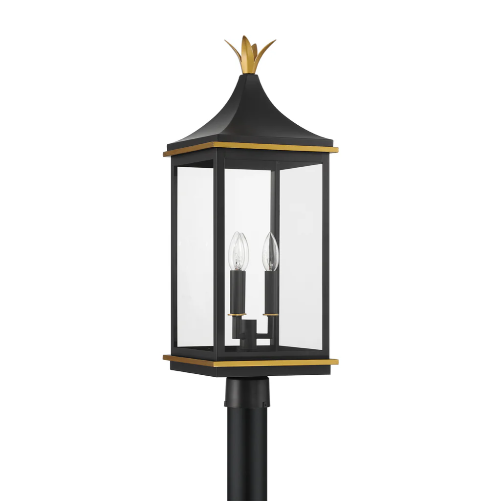 Outdoor Landscape Lighting LED 12V Low Voltage Simpson 3 Light Outdoor Post Light 10"x27.75" Stainless Steel and Glass Matte Black with Textured Gold Finish 120V 3 E12 Candelabra Base LED Bulb Sockets Casual Farmhouse Lantern for Patio, Garden, Exterior Posts