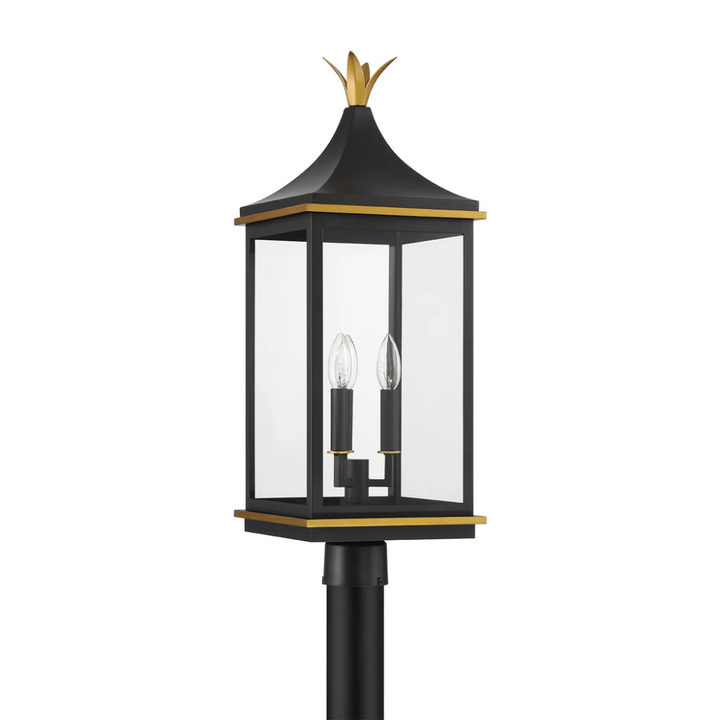 Outdoor Landscape Lighting LED 12V Low Voltage Simpson 3 Light Outdoor Post Light 10"x27.75" Stainless Steel and Glass Matte Black with Textured Gold Finish 120V 3 E12 Candelabra Base LED Bulb Sockets Casual Farmhouse Lantern for Patio, Garden, Exterior Posts