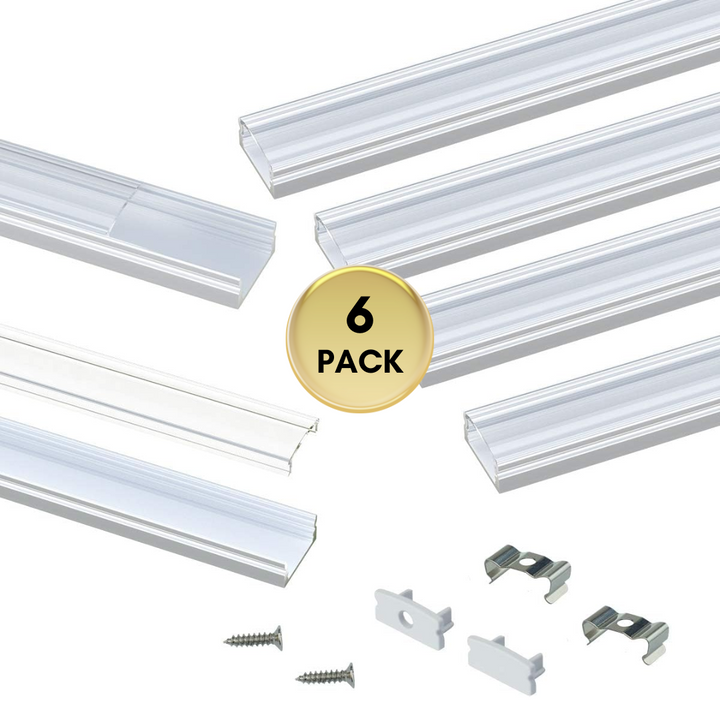 Outdoor Landscape Lighting LED 12V Low Voltage AC11 U-Shaped Rectangular Aluminum Channel with Transparent Clear Plastic Cover 3.3FT/1M or 6.6ft/2M For Max 12mm Width LED Strip Lights Pack of 6/10/20 6 Pack of 3.3ft (1M)