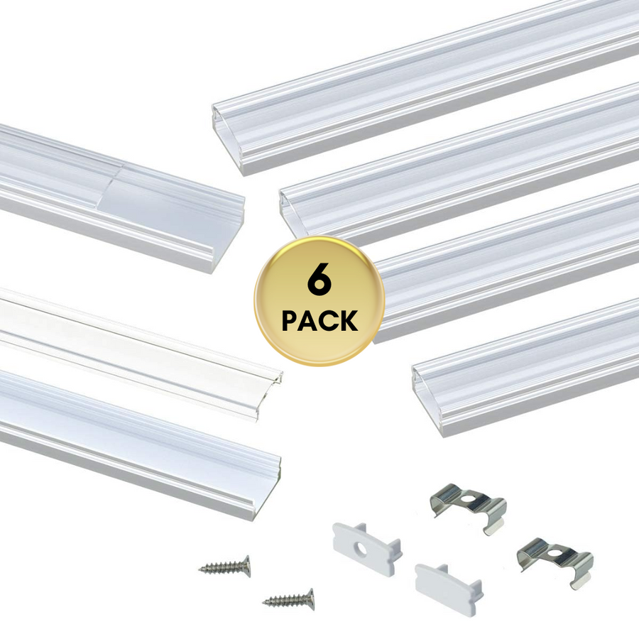 Outdoor Landscape Lighting LED 12V Low Voltage AC11 U-Shaped Rectangular Aluminum Channel with Transparent Clear Plastic Cover 3.3FT/1M or 6.6ft/2M For Max 12mm Width LED Strip Lights Pack of 6/10/20 6 Pack of 3.3ft (1M)