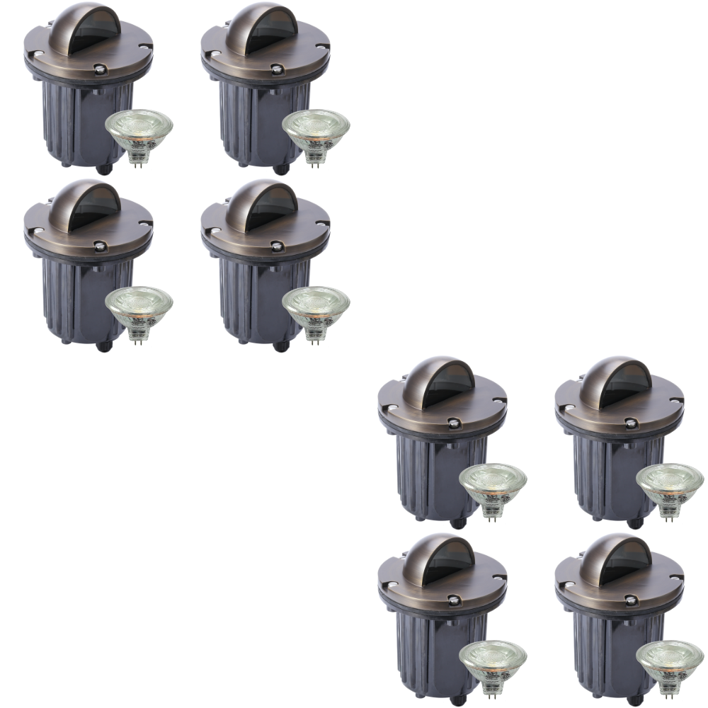 Outdoor Landscape Lighting LED 12V Low Voltage UNB02 4x/8x/12x Package Cast Brass 12V Low Voltage Half Moon Round LED In-ground Well Light IP65 Waterproof with MR16 5W 3000K Bulb 8 Pack Natural Brass