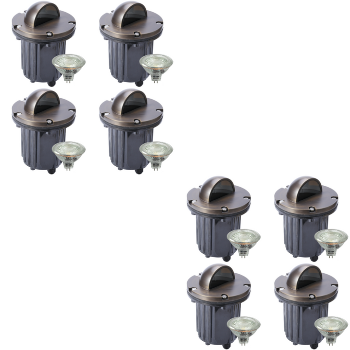 Outdoor Landscape Lighting LED 12V Low Voltage UNB02 4x/8x/12x Package Cast Brass 12V Low Voltage Half Moon Round LED In-ground Well Light IP65 Waterproof with MR16 5W 3000K Bulb 8 Pack Natural Brass
