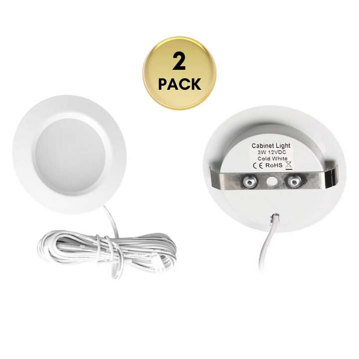 Outdoor Landscape Lighting LED 12V Low Voltage CBA02 2-Pack 12V 3W Round LED Dimmable Aluminum Recessed Cabinet Light Fixture