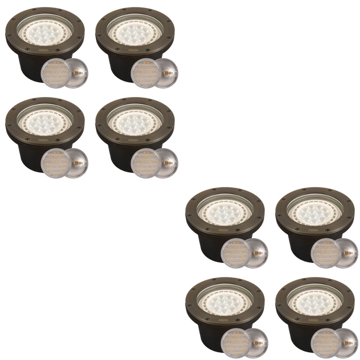 Outdoor Landscape Lighting LED 12V Low Voltage UNB08 4x/8x/12x Package Cast Brass 12V Low Voltage Commercial LED In-ground Well Light IP65 Waterproof with PAR36 10W 160° 3000K Light Bulb