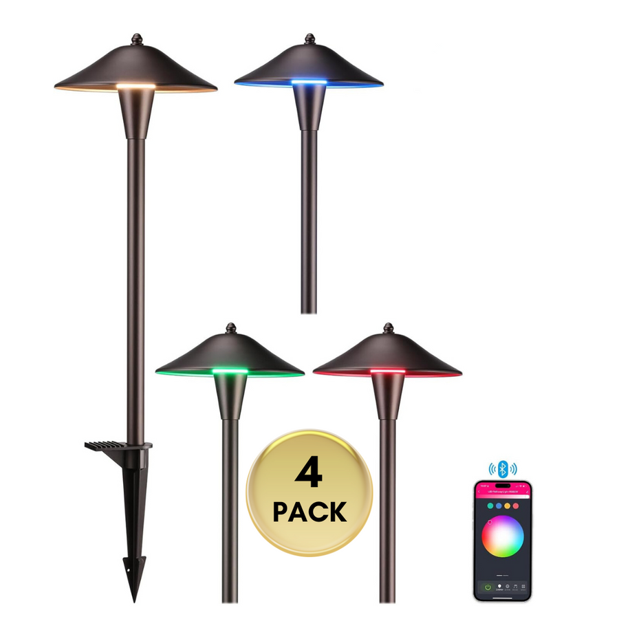 Outdoor Landscape Lighting LED 12V Low Voltage ALPR10 LED Landscape Smart Color-Changing Pathway Lights Package, Adjustable 3000K-5000K 5W 12-24V AC/DC Low Voltage Oil-Rubbed Bronze Mushroom Outdoor Landscape Lighting 4 Pack