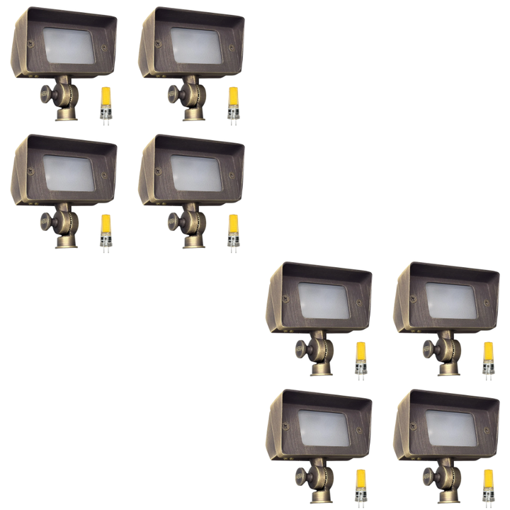 Outdoor Landscape Lighting LED 12V Low Voltage FPB01 4x/8x/12x Package Brass Rectangular LED Directional Floodlight Adjustable Lighting with G4 3W 3000K Bulb 8 Pack Natural Brass