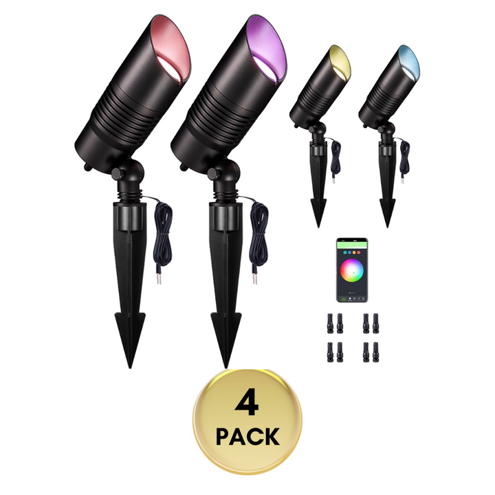 Outdoor Landscape Lighting LED 12V Low Voltage ALSR04 RGB+2700K-5000K LED Landscape Spotlights Package, 5W Low Voltage 12V Cast Aluminum Directional Outdoor Landscape Lighting IP65 Waterproof 4 Pack