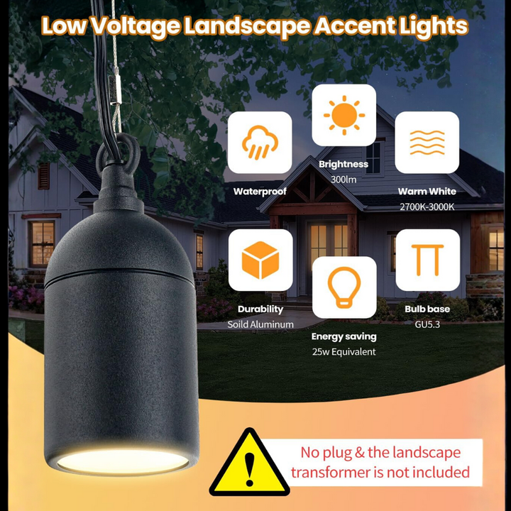 Outdoor Landscape Lighting LED 12V Low Voltage HLA06 2-Pack Low Voltage Black Rounded Pendant with MR16 3W 300LM 3000K Warm White LED Aluminum Light Hanging Patio Light Package